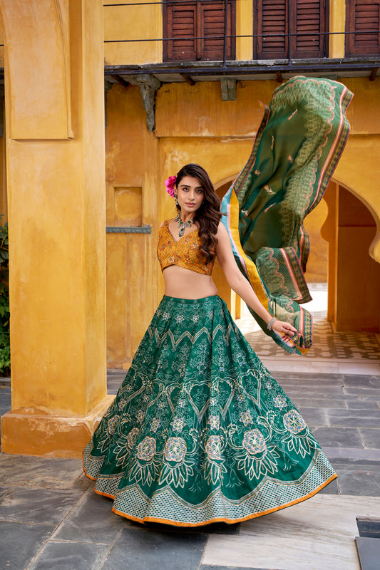 TILTON OCCASION SPECIAL VAISHALI SILK BEADS WORK AND PRINTED LEHENGA CHOLI WITH DUPATTA