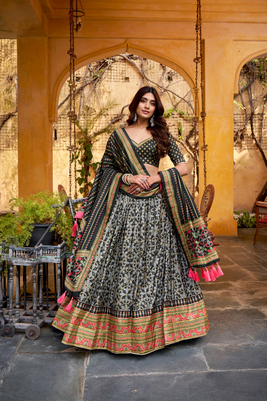 TILTON OCCASION SPECIAL TASAR SILK SPARKLE LACE LEHENGA CHOLI WITH DUPATTA