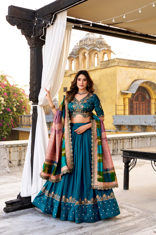 TILTON WEDDING SPECIAL VICHITRA SILK SEQUINS AND THREAD EMBROIDERED LEHENGA CHOLI WITH DUPATTA