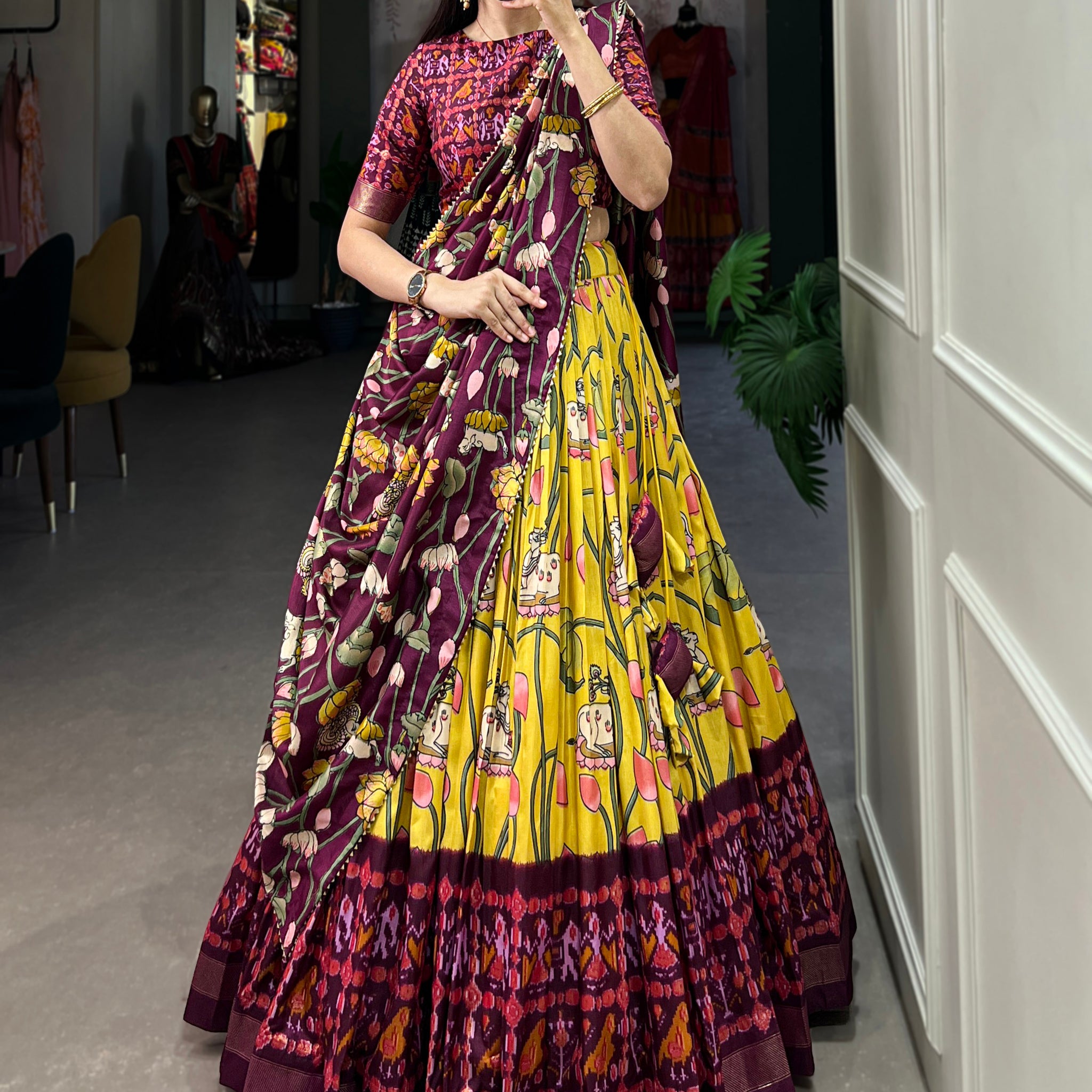 Tilton Heritage and Elegance with Our Pichwai and Patola Printed Combination Tussar Silk Lehenga Choli