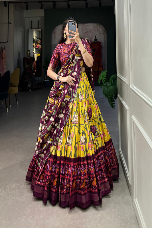 Tilton Heritage and Elegance with Our Pichwai and Patola Printed Combination Tussar Silk Lehenga Choli