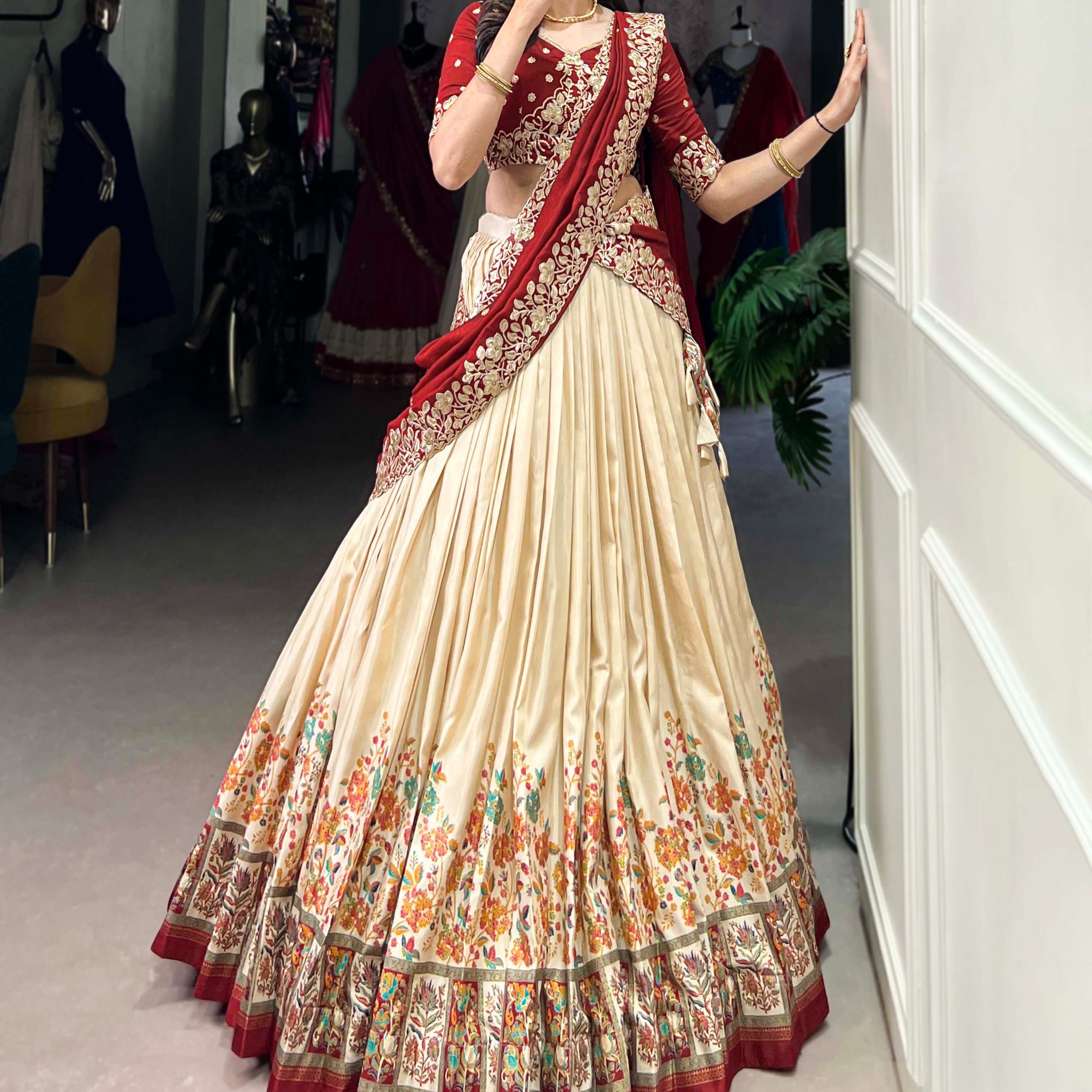 TILTON TUSSAR SILK LEHENGA WITH VICHITRA SILK BLOUSE AND DUPATTA