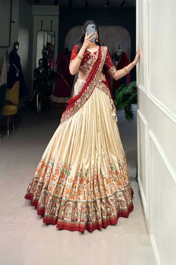 TILTON TUSSAR SILK LEHENGA WITH VICHITRA SILK BLOUSE AND DUPATTA