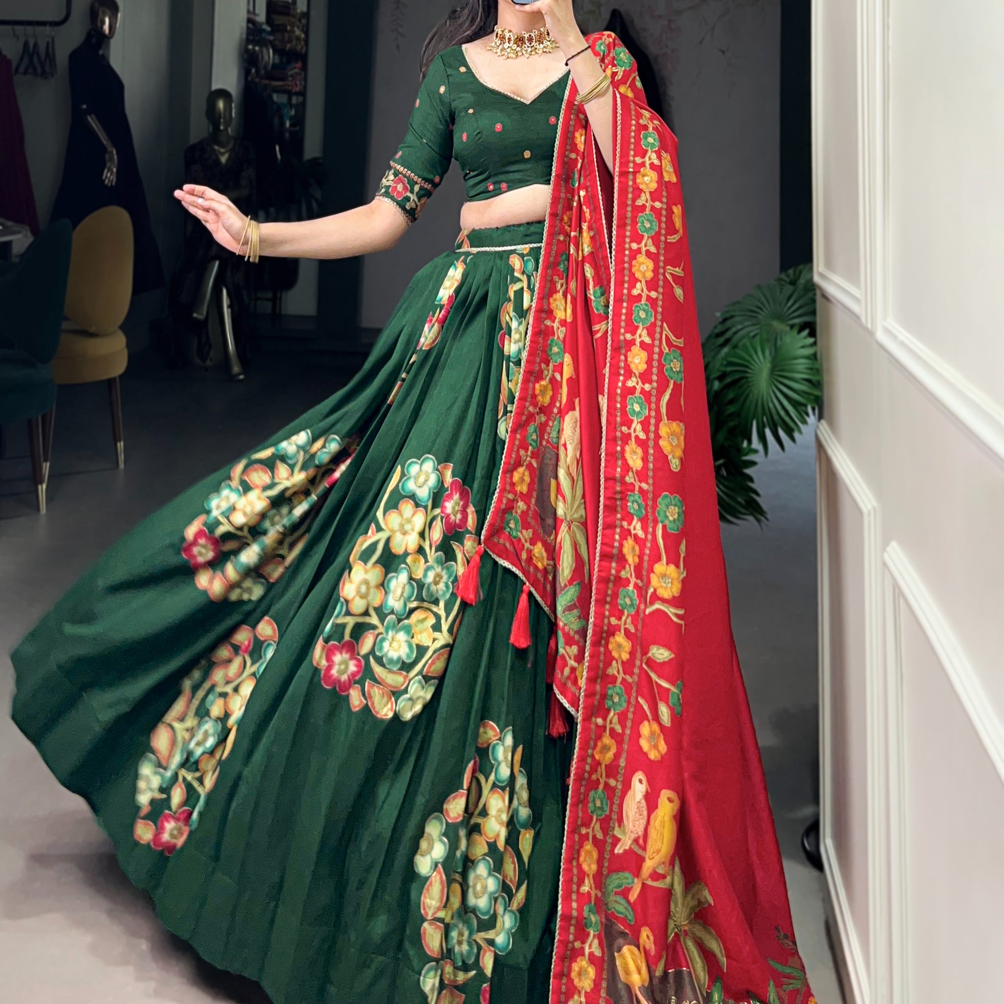 TILTON TUSSAR SILK LEHENGA CHOLI WITH DUPATA
