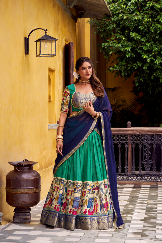 TILTON FESTIVAL SPECIAL POLY CHANDERI KALAMKARI PRINTED LEHENGA CHOLI WITH DUPATTA
