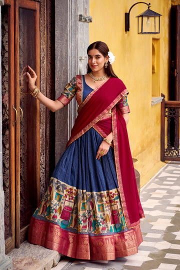 TILTON FESTIVAL SPECIAL POLY CHANDERI KALAMKARI PRINTED LEHENGA CHOLI WITH DUPATTA