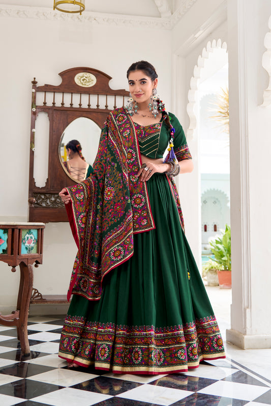 TILTON NAVRATRI SPECIAL TUSSAR SILK GAMTHI PRINT LEHENGA CHOLI WITH DUPATTA