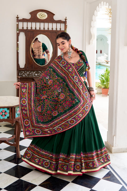 TILTON NAVRATRI SPECIAL TUSSAR SILK GAMTHI PRINT LEHENGA CHOLI WITH DUPATTA