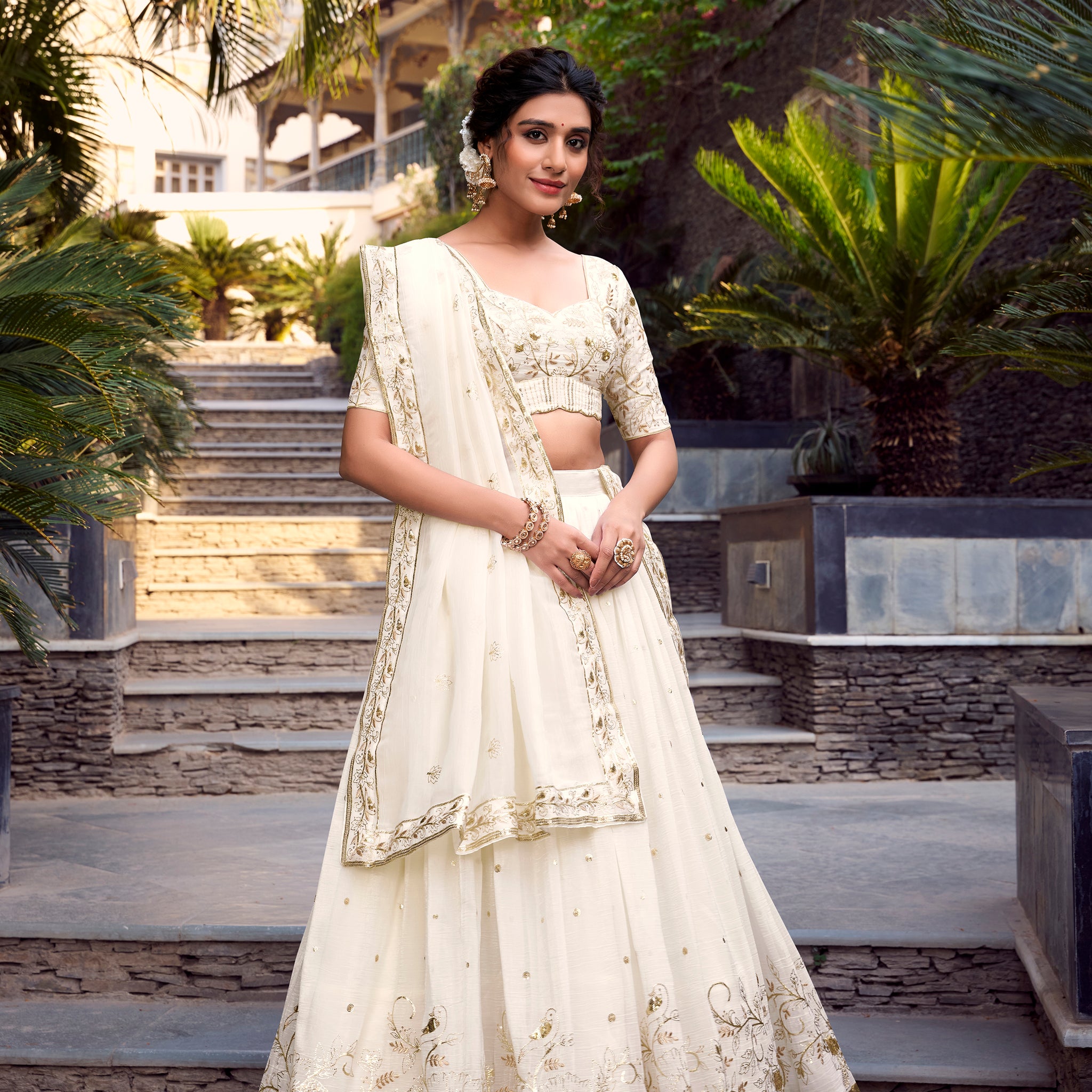 TILTON SILVER GLOSY SEQUINS EMBROIDERED LEHENGA CHOLI WITH DUPATTA