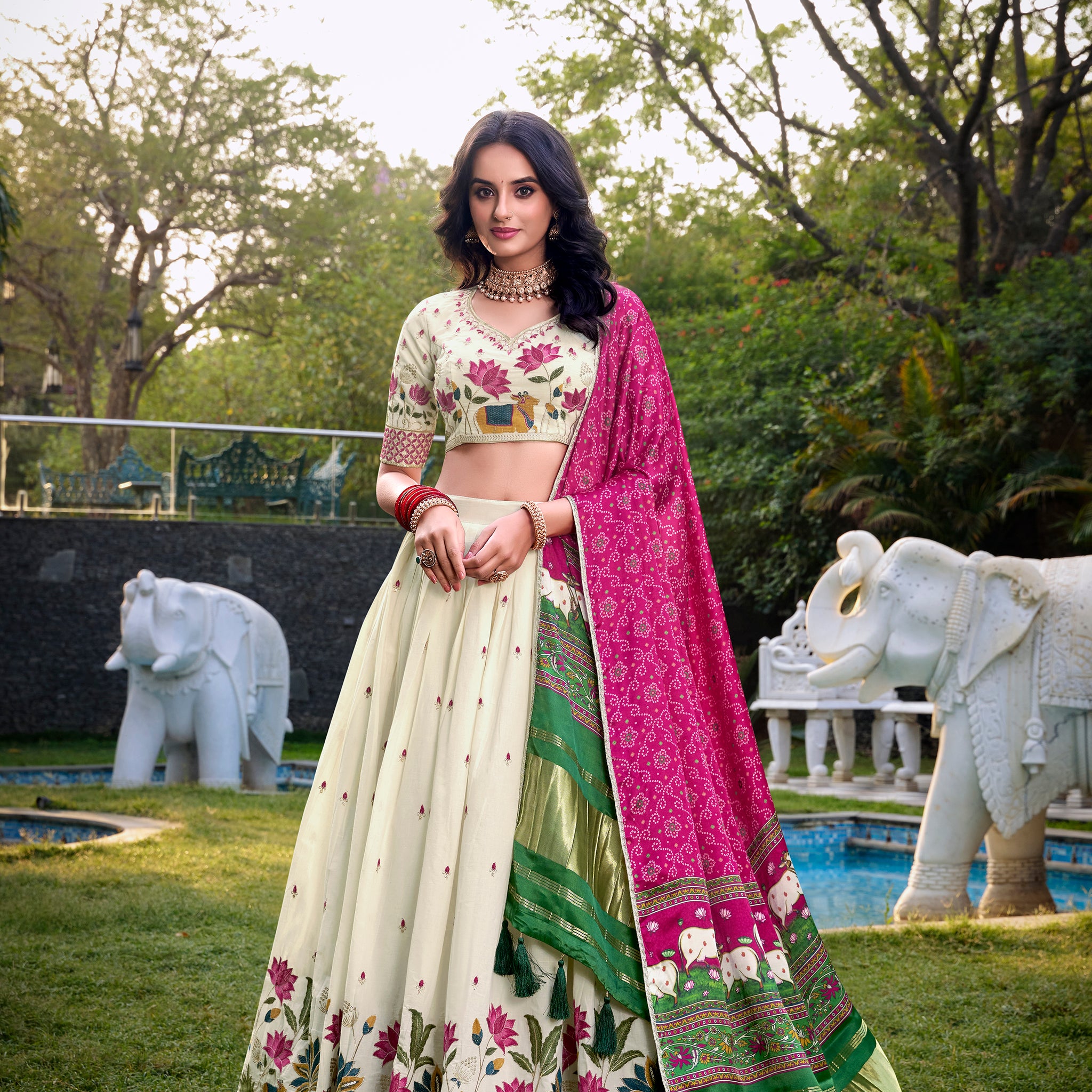 TILTON FESTIVAL SPECIAL KHADI COTTON SEQUINS EMBROIDERY LEHENGA CHOLI WITH GAJI SILK DUPATTA