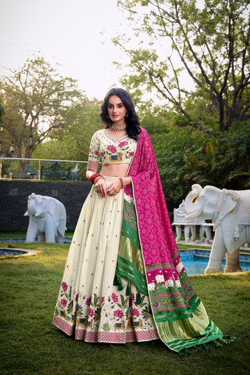 TILTON FESTIVAL SPECIAL KHADI COTTON SEQUINS EMBROIDERY LEHENGA CHOLI WITH GAJI SILK DUPATTA