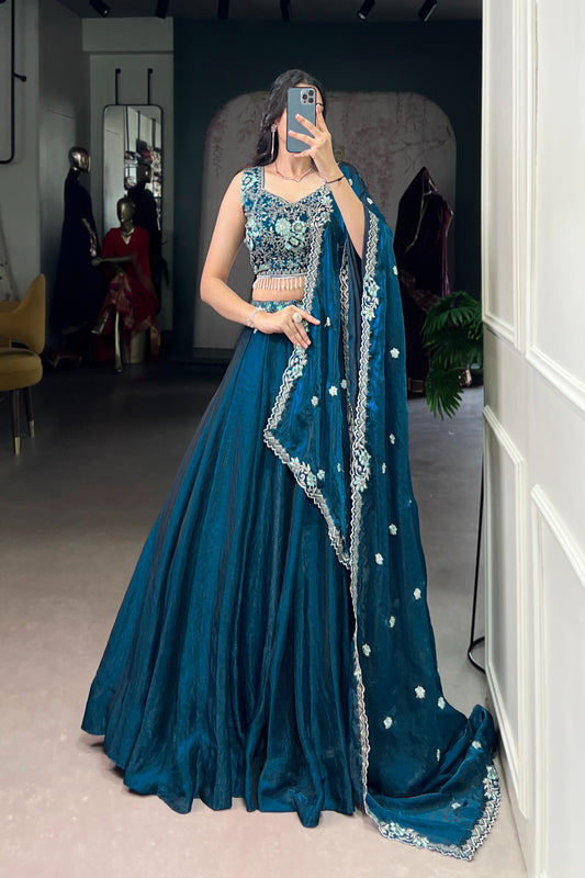 TILTON FESTIVAL SPECIAL FENDI SEQUINS AND THREAD EMBROIDERED LEHENGA CHOLI WITH DUPATTA