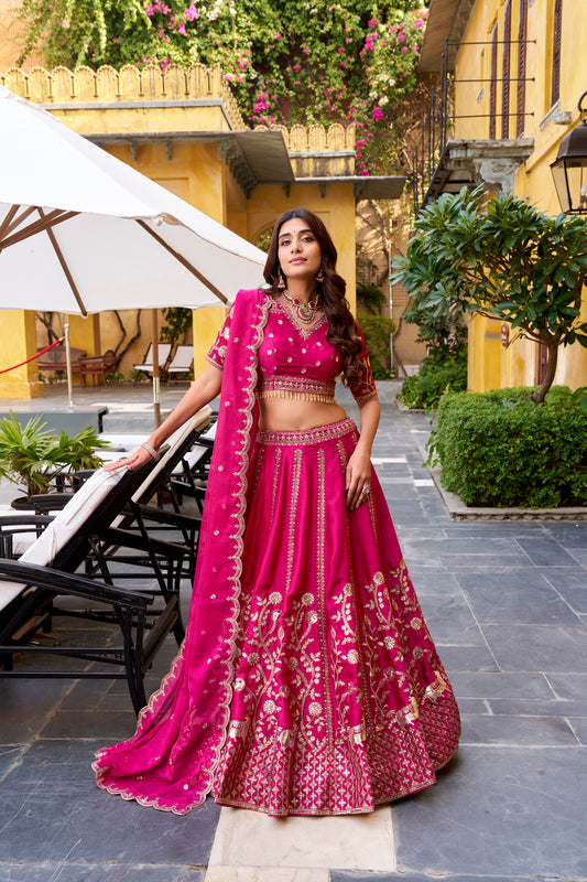 TILTON WEDDING SPECIAL NATURAL SILK SEQUINS AND THEREAD EMBROIDERED LEHENGA CHOLI WITH DUPATTA