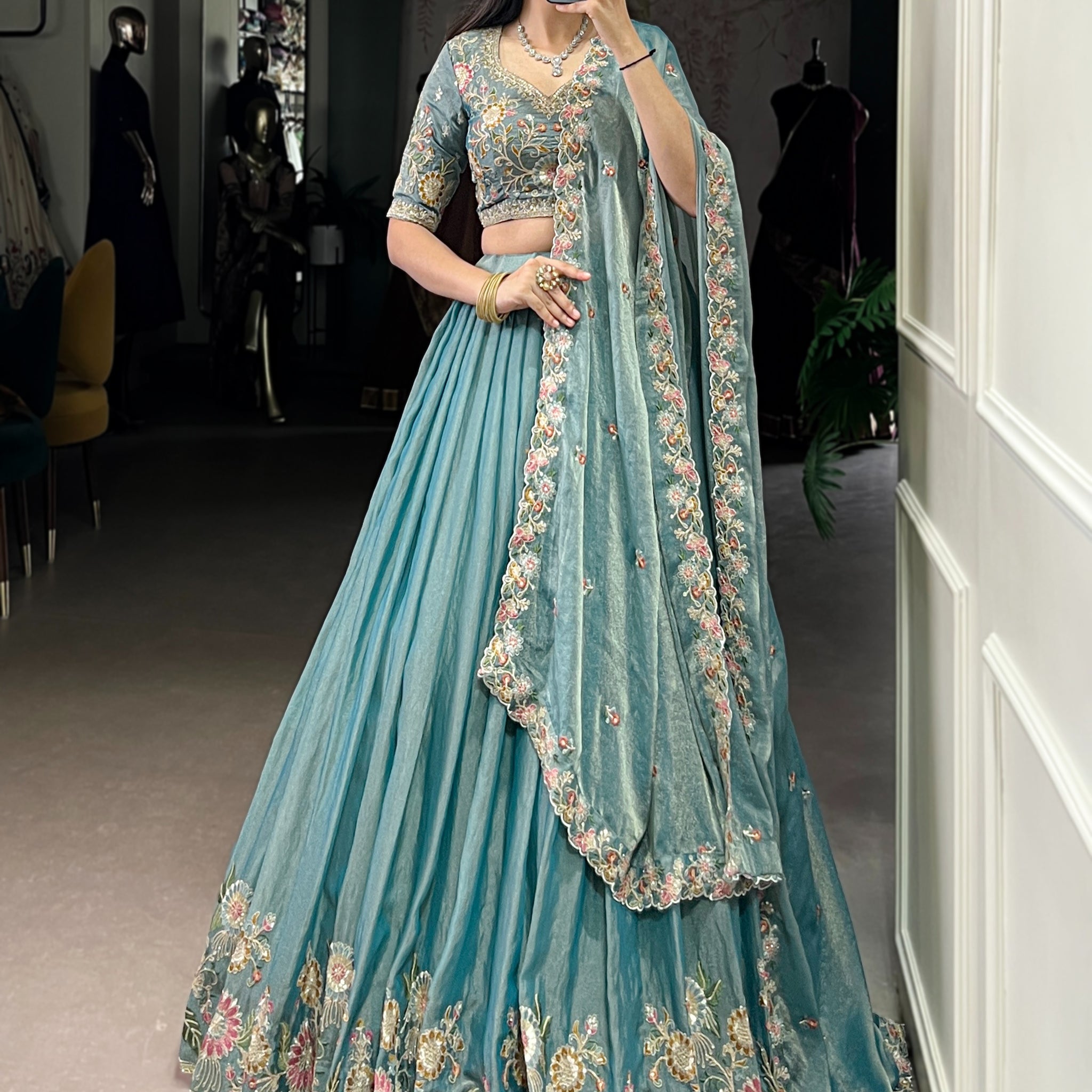 TILTON FESTIVE SPECIAL ZARI SHIMMER THREAD EMBROIDERED LEHENGA CHOLI WITH DUPATTA