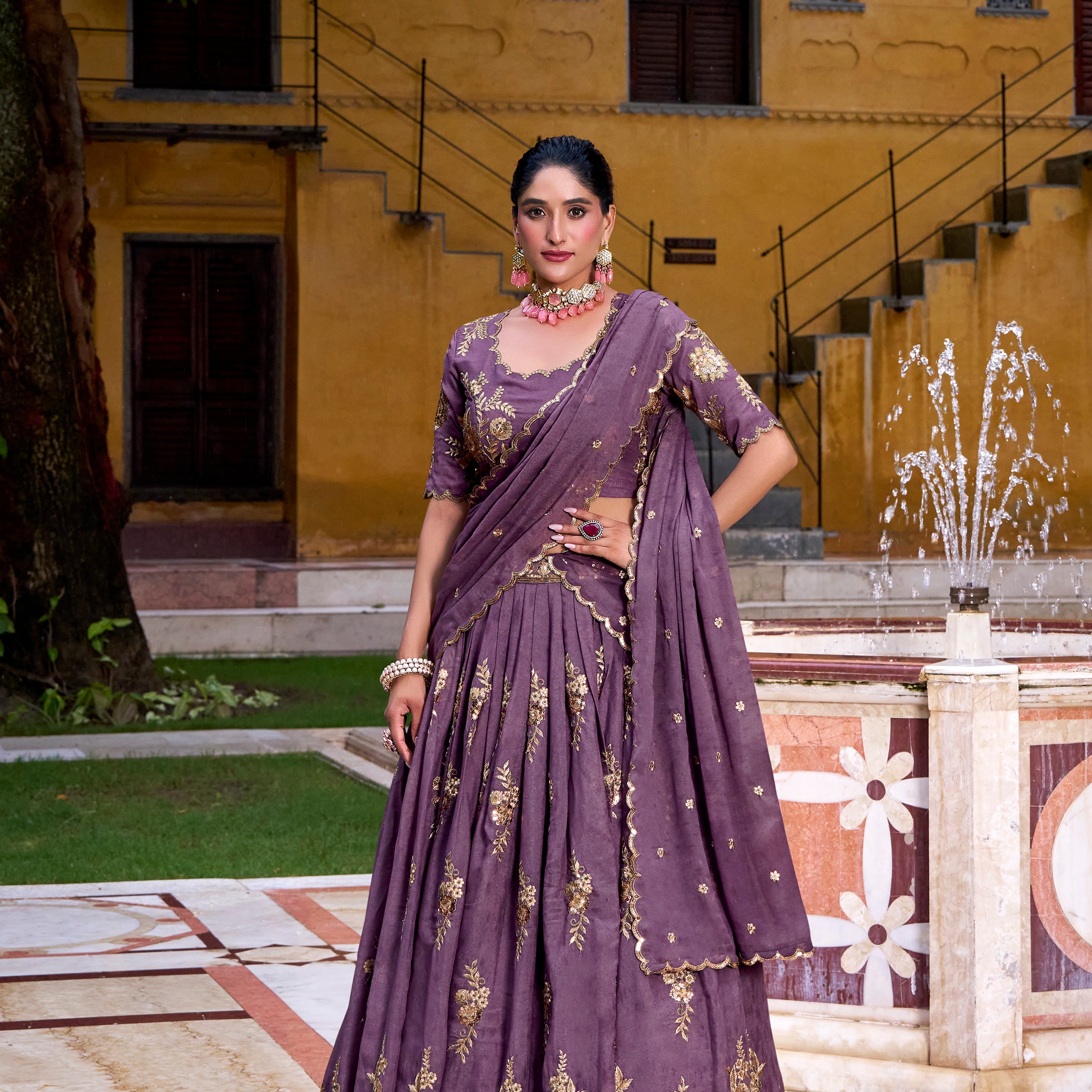 TILTON WEDDING SPECIAL CHOCOLATE CRUSH SEQUINS EMBROIDERY LEHENGA CHOLI