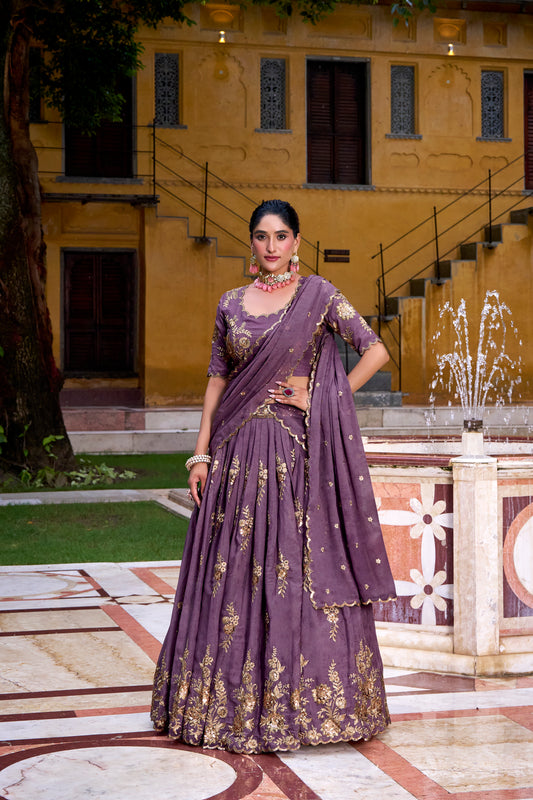 TILTON WEDDING SPECIAL CHOCOLATE CRUSH SEQUINS EMBROIDERY LEHENGA CHOLI