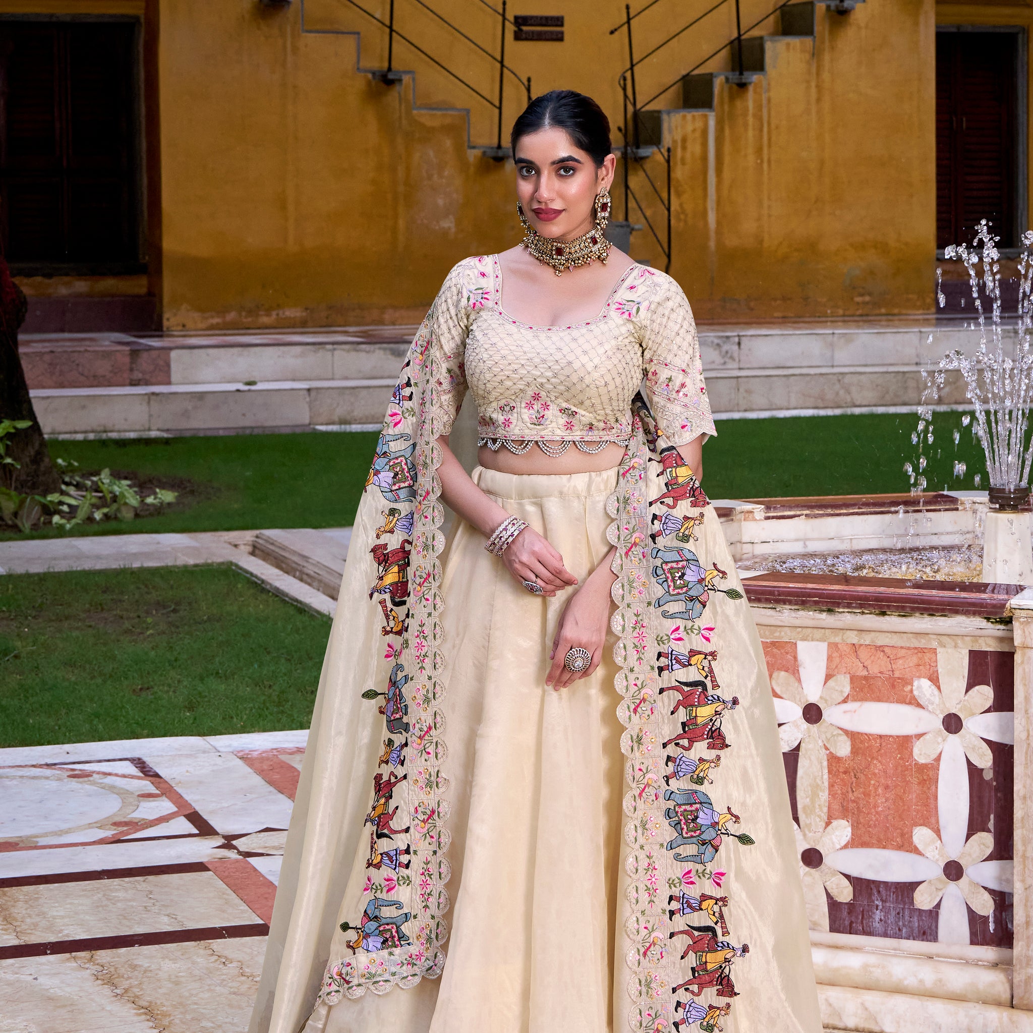 TILTON WEDDING SPECIAL RASPBERRY SEQUINS AND THREAD EMBROIDERY LEHENGA CHOLI