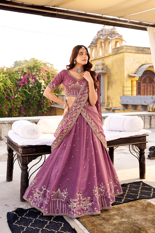 TILTON WEDDDING SPECIAL CHOCKLATE CRUSH SEQUINS AND EMBROIDERED LEHENGA CHOLI WITH DUPATTA
