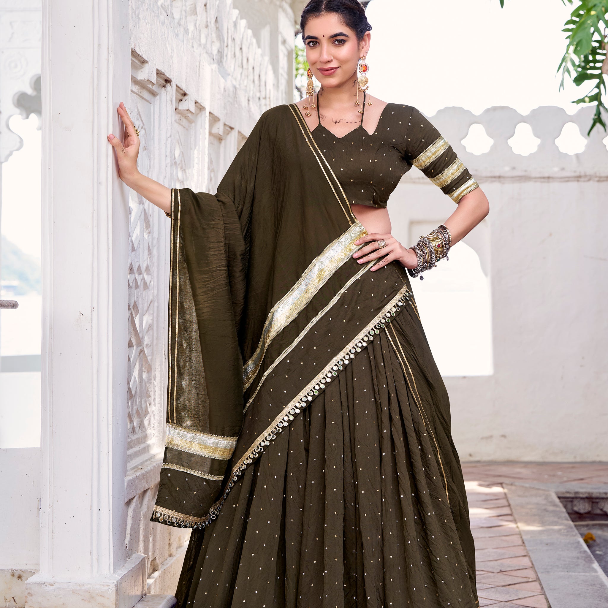TILTON NAVRATRI SPECIAL PURE CHANDERI ZARI WEAVING LEHENGA CHOLI WITH DUPATTA