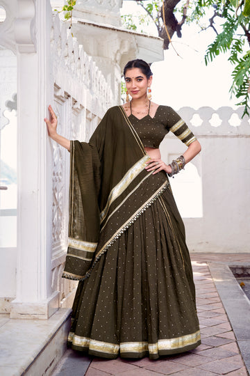 TILTON NAVRATRI SPECIAL PURE CHANDERI ZARI WEAVING LEHENGA CHOLI WITH DUPATTA