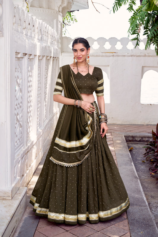 TILTON NAVRATRI SPECIAL PURE CHANDERI ZARI WEAVING LEHENGA CHOLI WITH DUPATTA