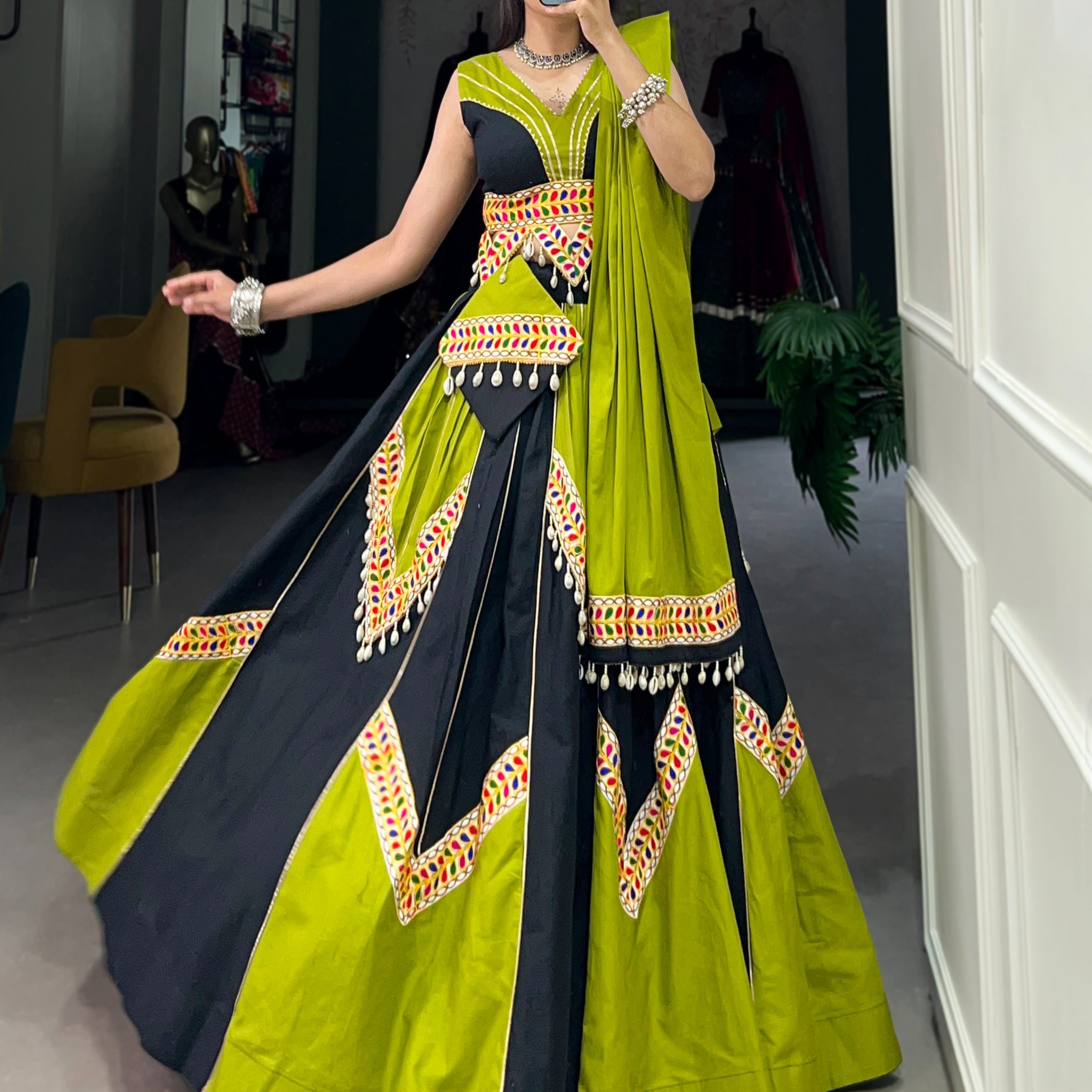TILTON NAVRATRI SPECIAL PURE COTTON GAMTHI WORK LEHENGA CHOLI WITH DUPATTA