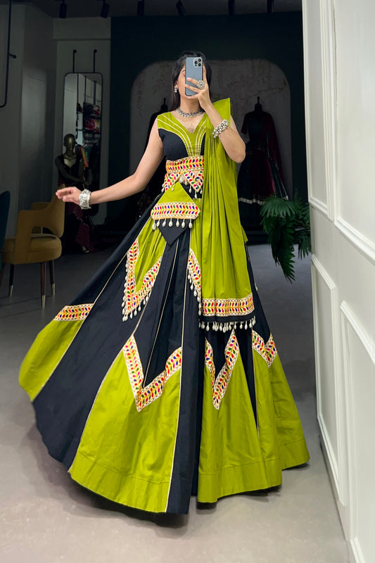 TILTON NAVRATRI SPECIAL GAMTHI WORK COTTON LEHENGA CHOLI