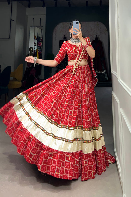 TILTON PREMIUM RED RAYON LEHENGA AND RAJASTHANI WORK BLOUSE WITH DUPATTA