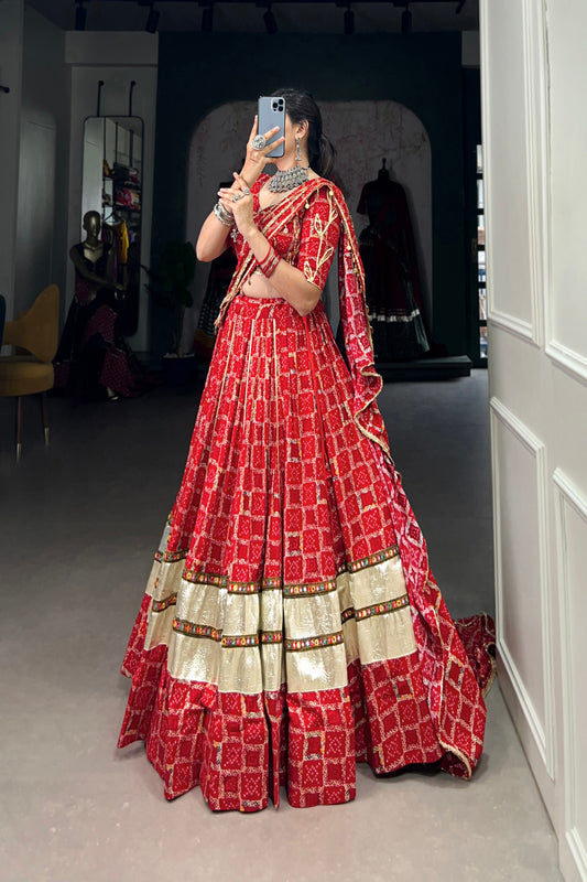 TILTON PREMIUM RED RAYON LEHENGA AND RAJASTHANI WORK BLOUSE WITH DUPATTA