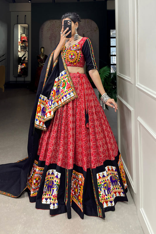 TILTON NAVRATRI SPECIAL GAMTHI WORK AND MIRROR WORK LEHENGA CHOLI SET