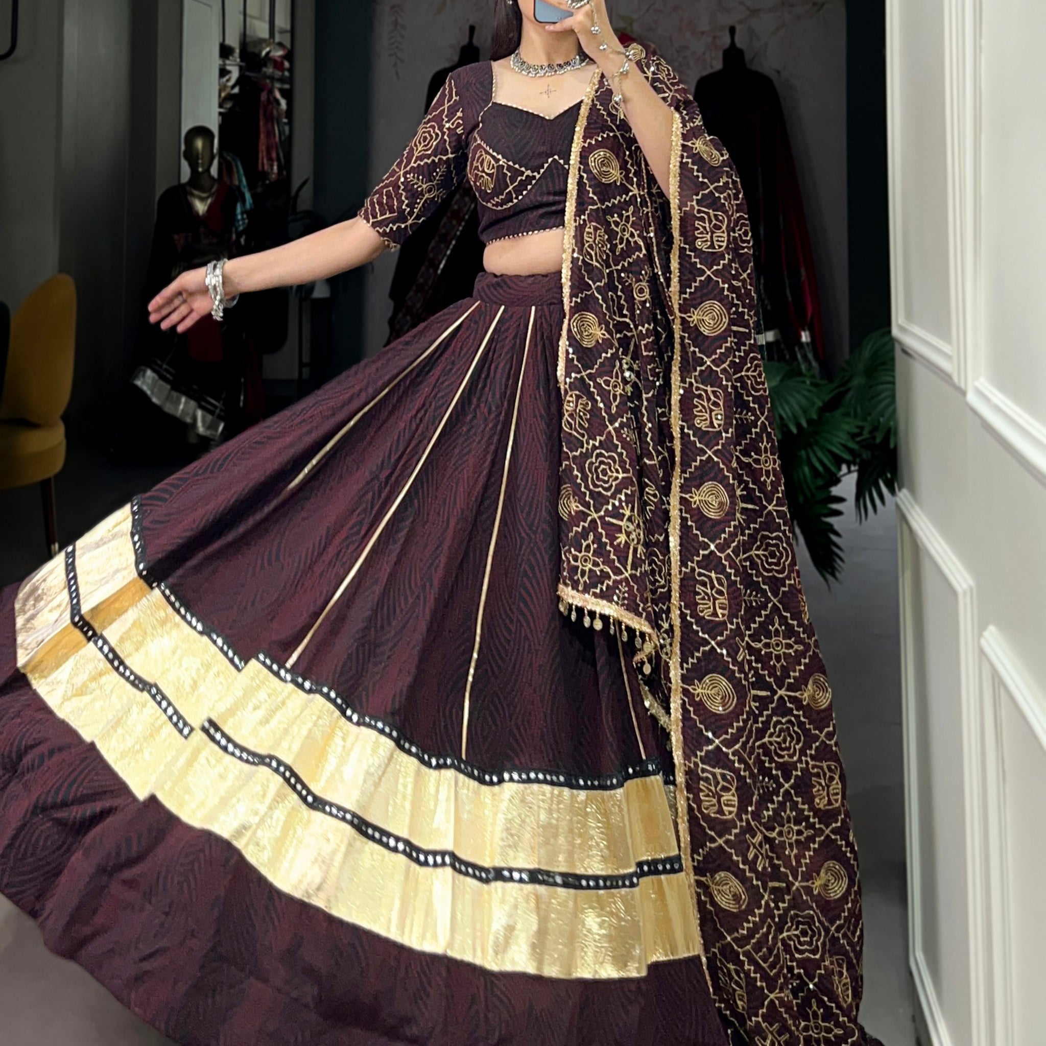 TILTON NAVRATRI SPECIAL GEORGETTE LEHENGA CHOLI WITH PAPER MIRROR LACE