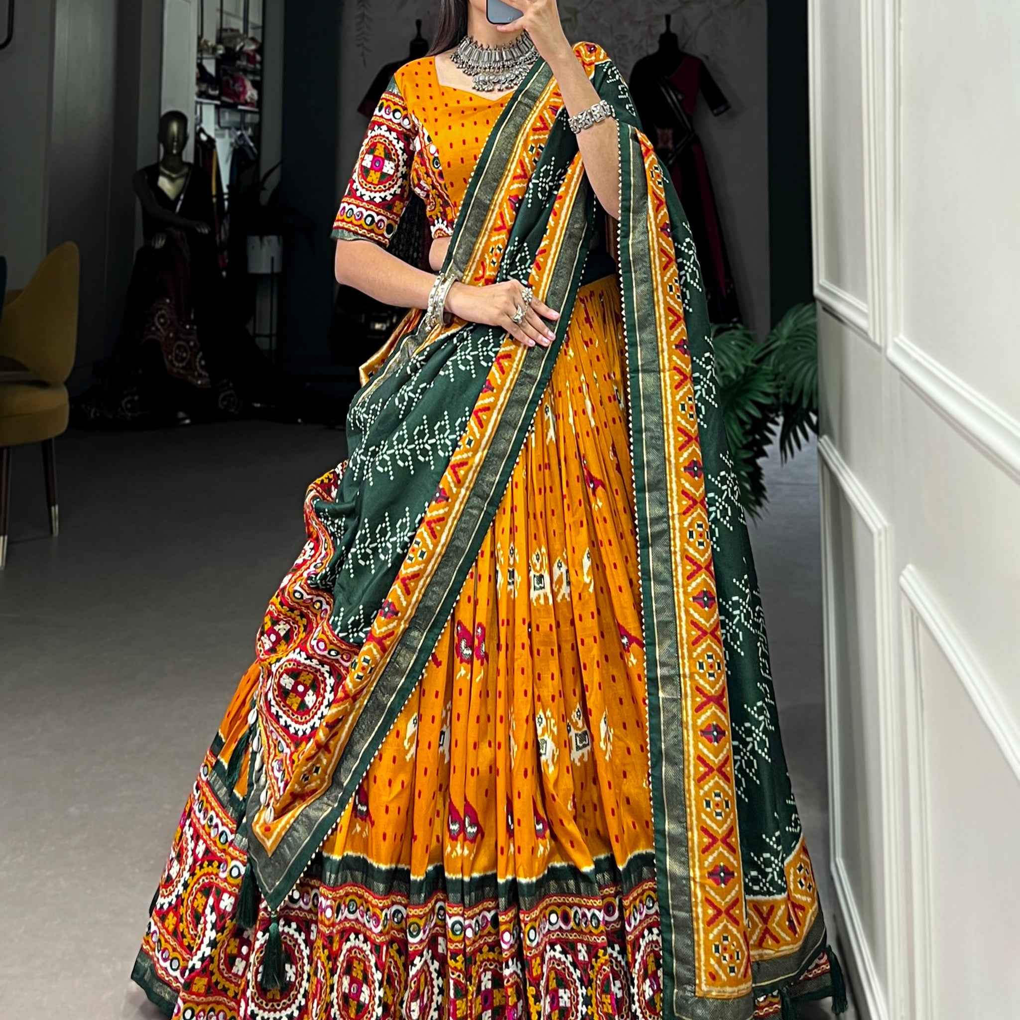 TILTON NAVRATRI SPECIAL TUSSAR SILK IKKAT PATOLA PRINT LEHENGA CHOLI