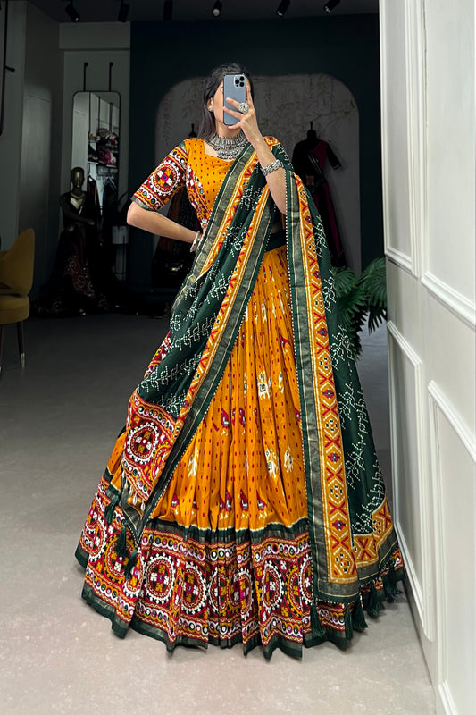 TILTON NAVRATRI SPECIAL TUSSAR SILK IKKAT PATOLA PRINT LEHENGA CHOLI