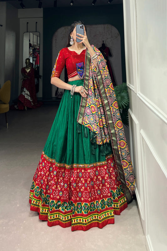 TILTON NAVRATRI SPECIAL DOLA SILK MIRROR GAMTHI WORK LEHENGA CHOLI