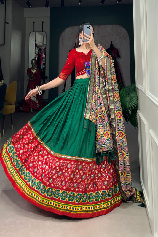 TILTON NAVRATRI SPECIAL DOLA SILK MIRROR GAMTHI WORK LEHENGA CHOLI