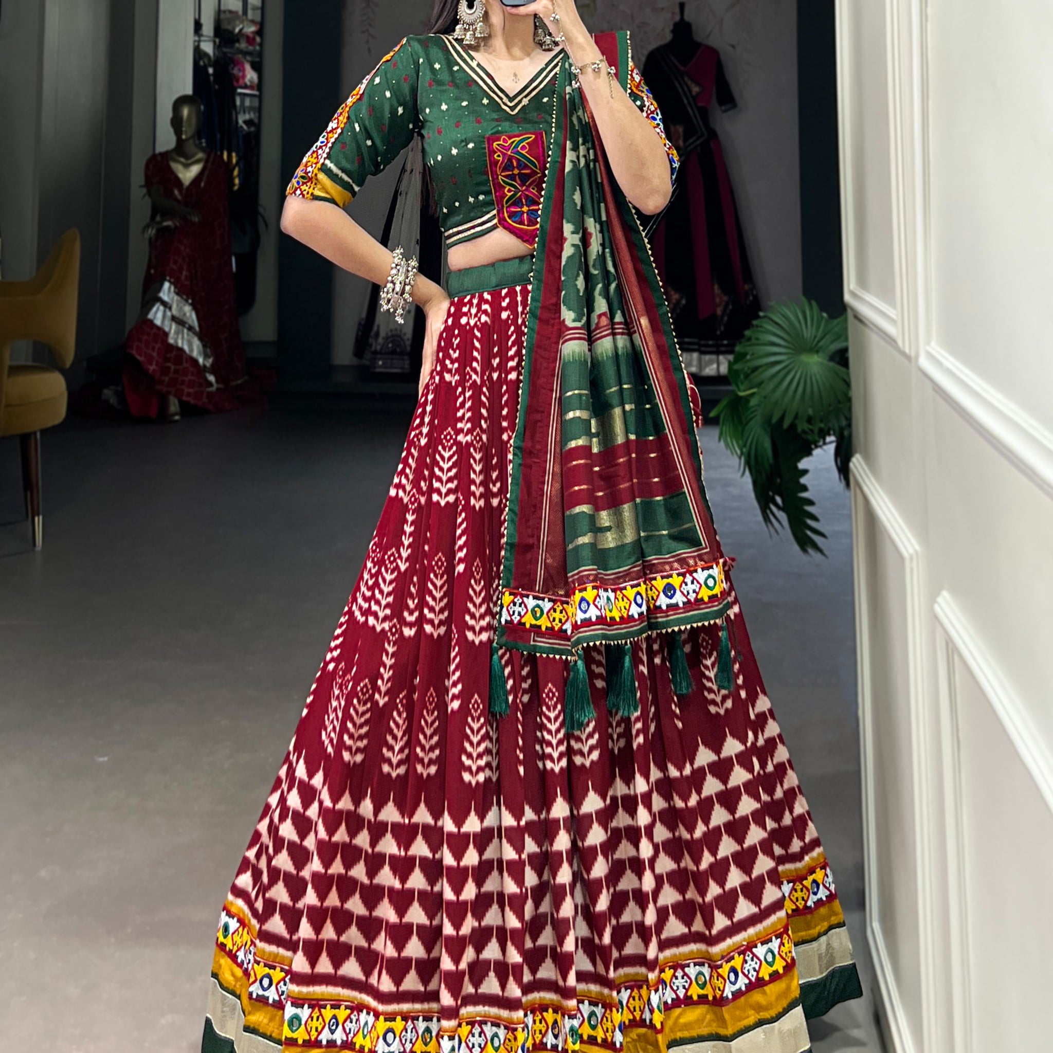 TILTON NAVRATRI SPECIAL DOLA SILK MIRROR WORK LEHENGA CHOLI