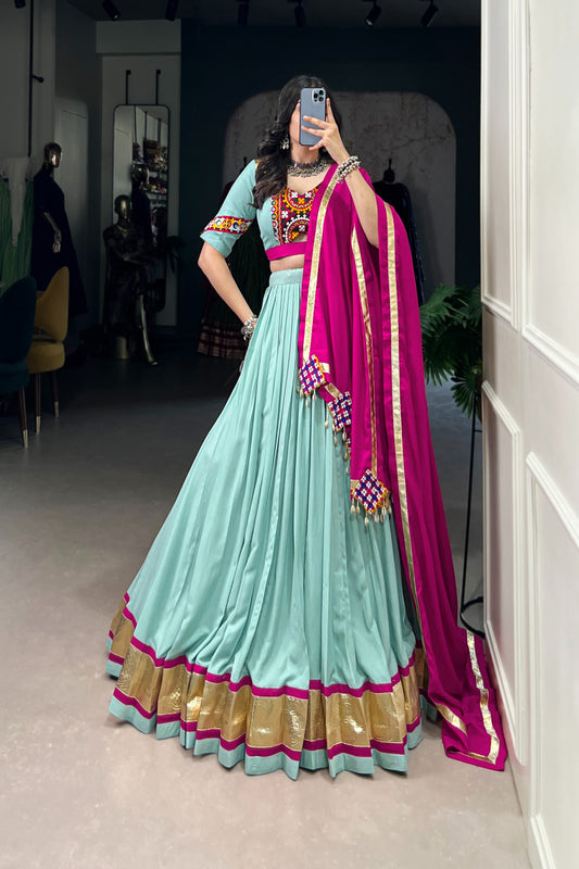 TILTON NAVRATRI SPECIAL GAMTHI WORK PURE RAYON LEHENGA CHOLI WITH DUPATTA