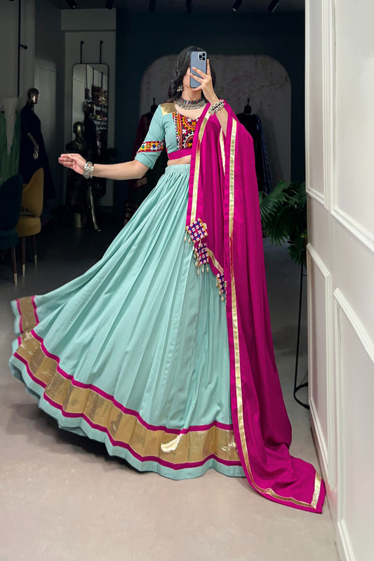 TILTON NAVRATRI SPECIAL GAMTHI WORK PURE RAYON LEHENGA CHOLI WITH DUPATTA