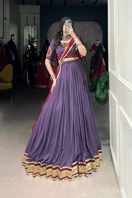 TILTON NAVRATRI SPECIAL GAMTHI WORK PURE RAYON LEHENGA CHOLI WITH DUPATTA