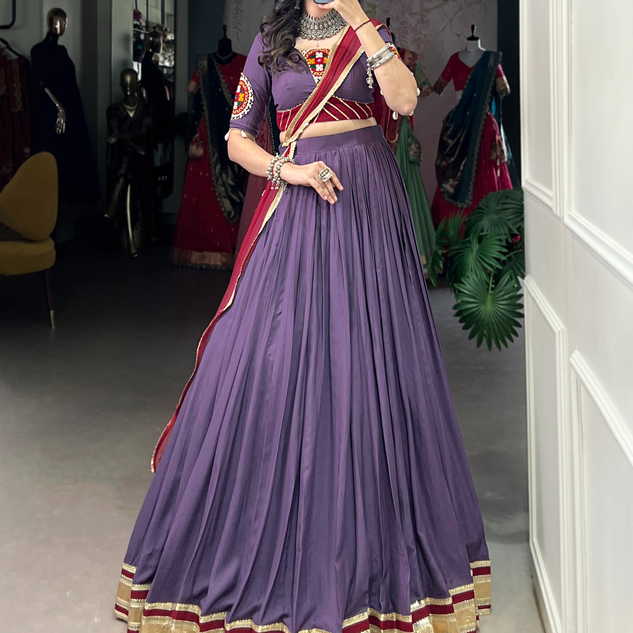 TILTON NAVRATRI SPECIAL GAMTHI WORK PURE RAYON LEHENGA CHOLI WITH DUPATTA