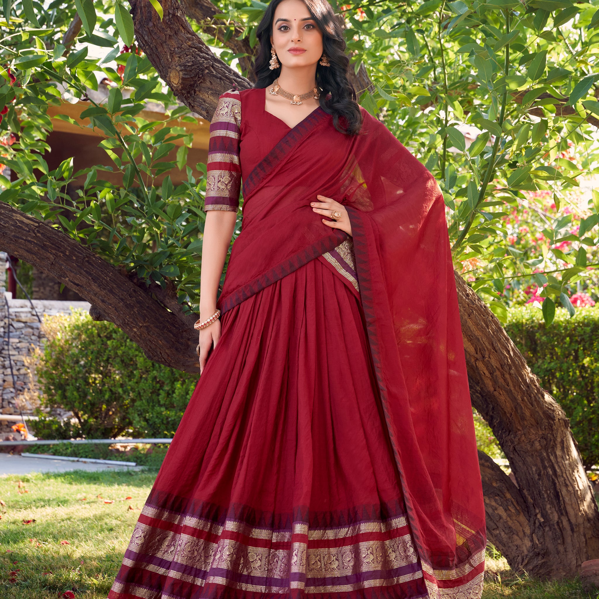 TILTON  PURE CHANDERI LEHENGA CHOLI WITH DUPATTA