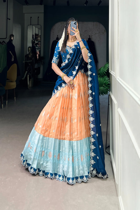 TILTON ZARI KOTA SEQUINS AND THREAD EMBROIDERY LEHENGA CHOLI WITH DUPATTA
