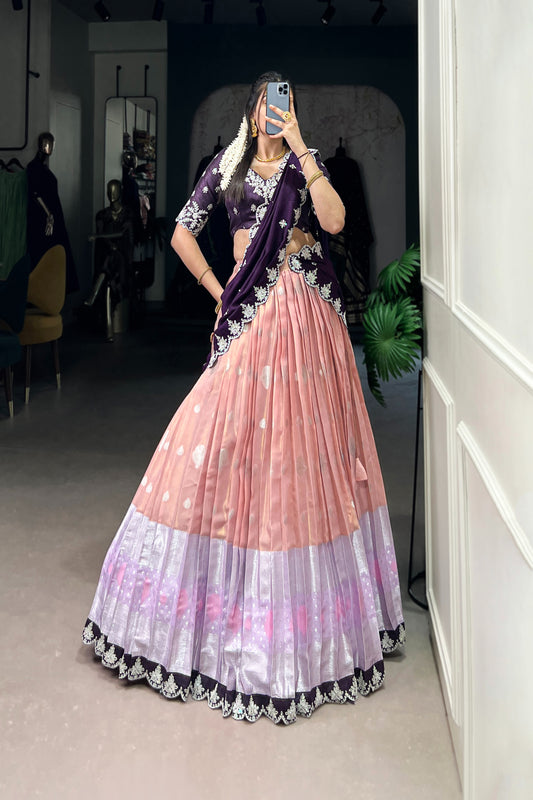 TILTON ZARI KOTA SEQUINS AND THREAD EMBROIDERY LEHENGA CHOLI WITH DUPATTA