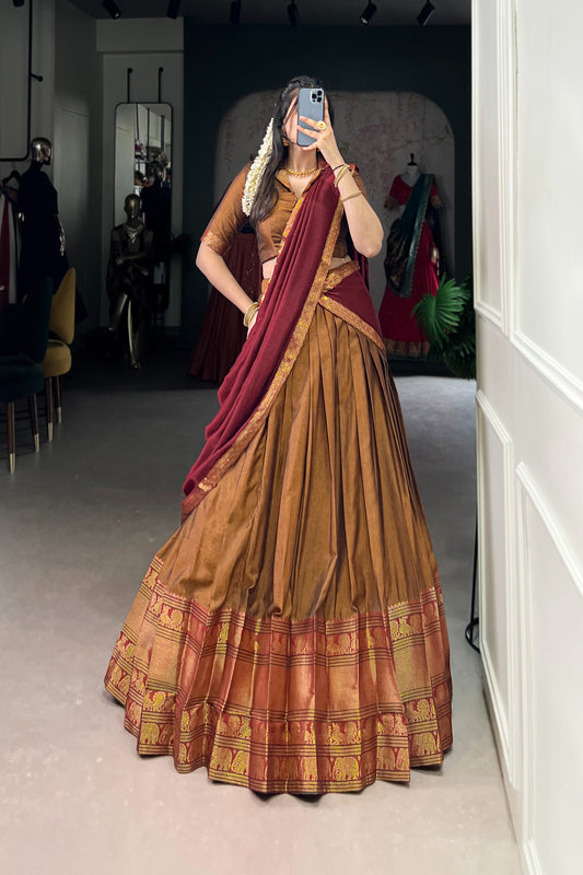 TILTON NARAYAN PET ZARI WEAVING LEHENGA CHOLI WITH VICHITRA SILK DUPATTA