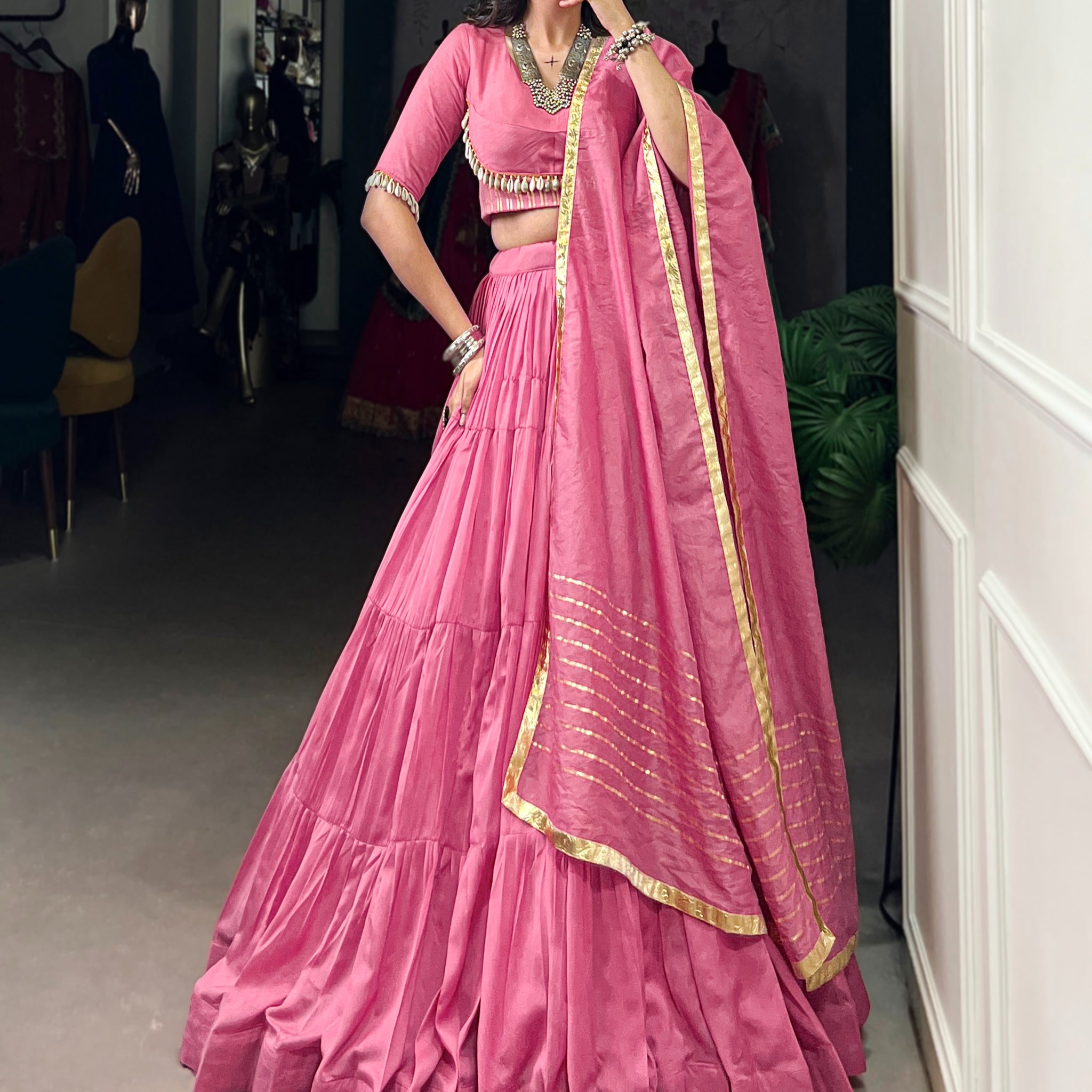 TILTON NAVRATRI SPECIAL PURE CHANDERI PLAIN LEHENGA CHOLI WITH DUPATTA