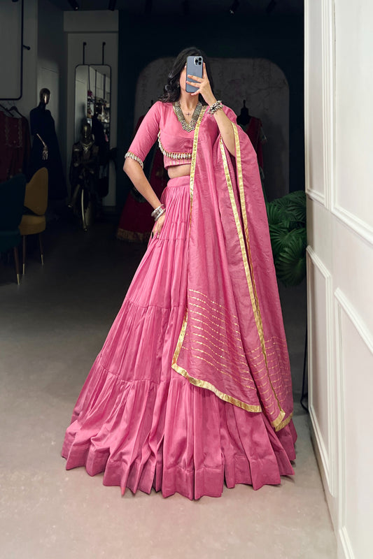 TILTON NAVRATRI SPECIAL PURE CHANDERI PLAIN LEHENGA CHOLI WITH DUPATTA