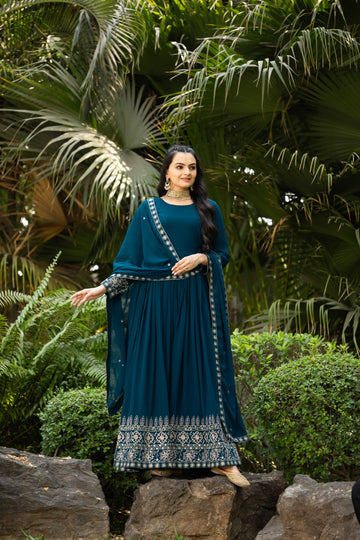 TILTON FAUX BLOOMING SEQUANCE EMBROIDERED GOWN WITH DUPATTA