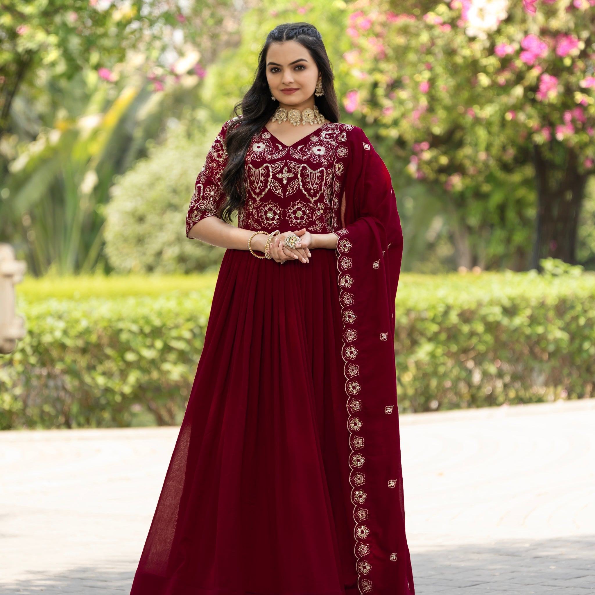 TILTON SHIMMER VICHITRA SEQUENCE EMBROIDERED GOWN WITH DUPATTA