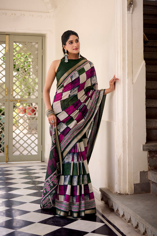 TILTON OCCASION SPECIAL POLYESTER VISCOSE CHANDERI ZARI WEAVING SAREE