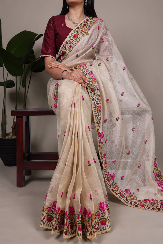 TILTON OCCASION SPECIAL ZARI KOTA TISSUE THREAD EMBROIDERD SAREE